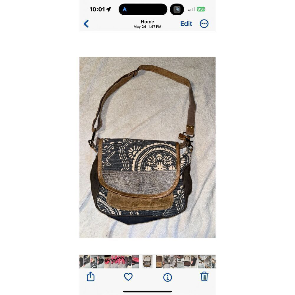 Myra cow hair canvas leather messenger bag